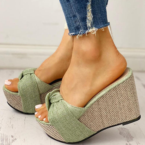bow tied slip on leisure wedges - Neshaí Fashion & More