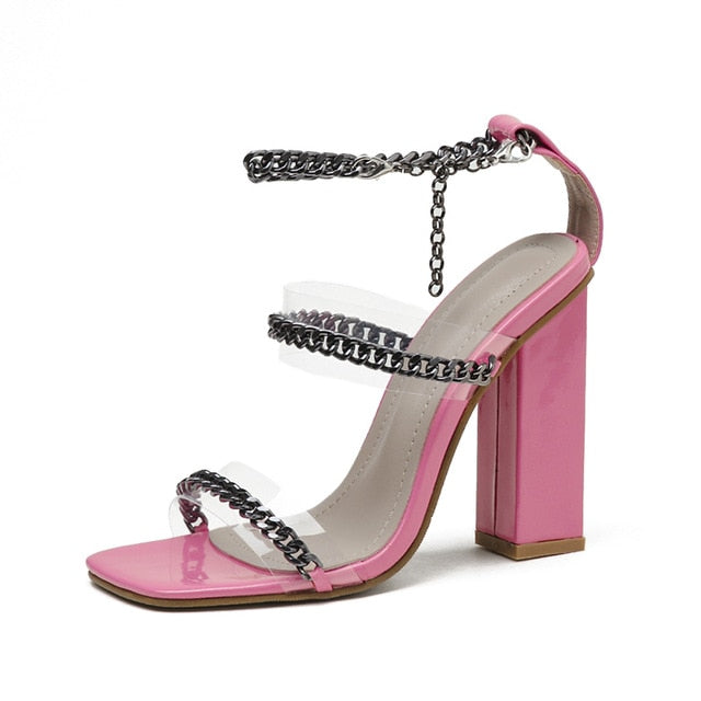 Transparent Square Toe Chain Sandals - Neshaí Fashion & More