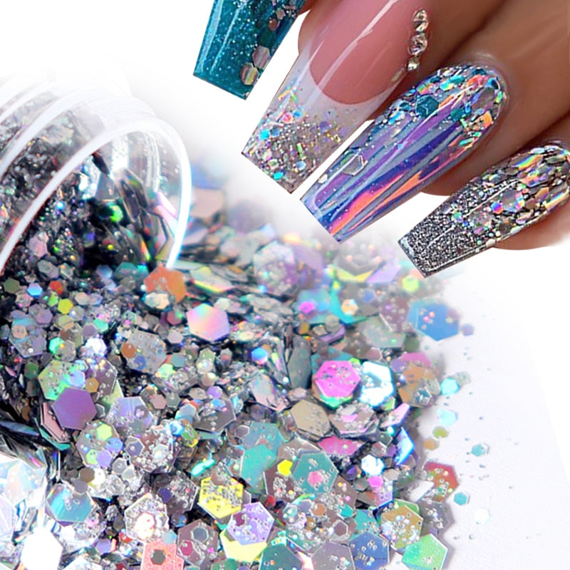 10ml Holographic Chunky Nail Art Glitter - Neshaí Fashion & More
