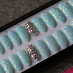 White glitter powder Stiletto crystal Press ons- unbranded box - Neshaí Fashion & More