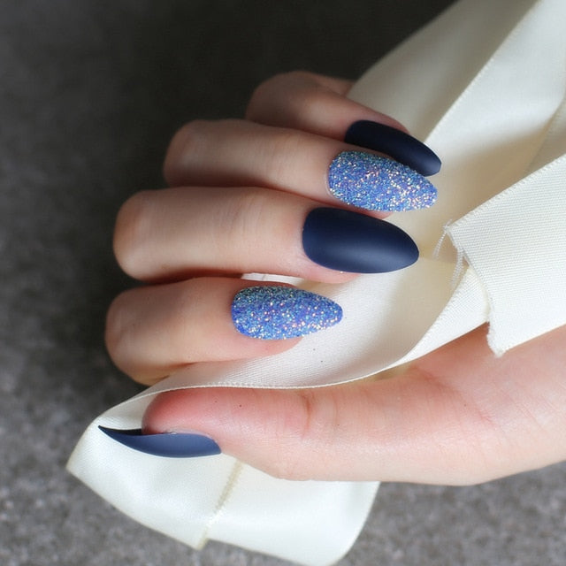 Almond matte with Glitter MIX Press on nails - Neshaí Fashion & More
