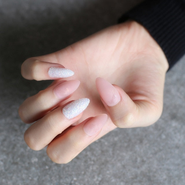 Almond matte with Glitter MIX Press on nails - Neshaí Fashion & More