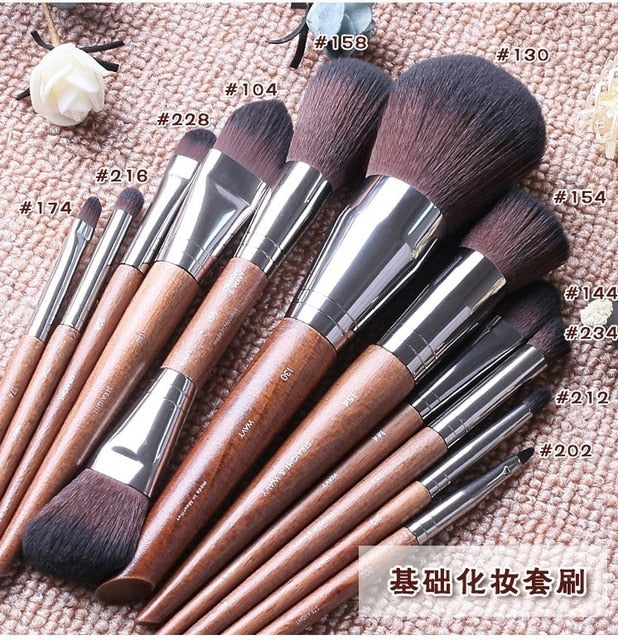 Natural wood Makeup brushes whole set Pro - Neshaí Fashion & More