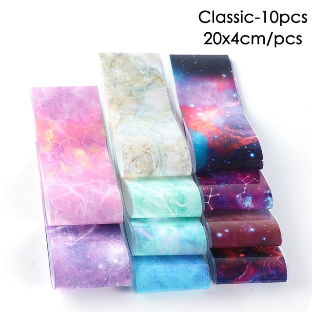 10pcs Marble Gradient Nail Foil Starry Sky Design - Neshaí Fashion & More