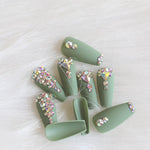 24pcs lGreen candy crystal diamond Matte press on nails - Neshaí Fashion & More