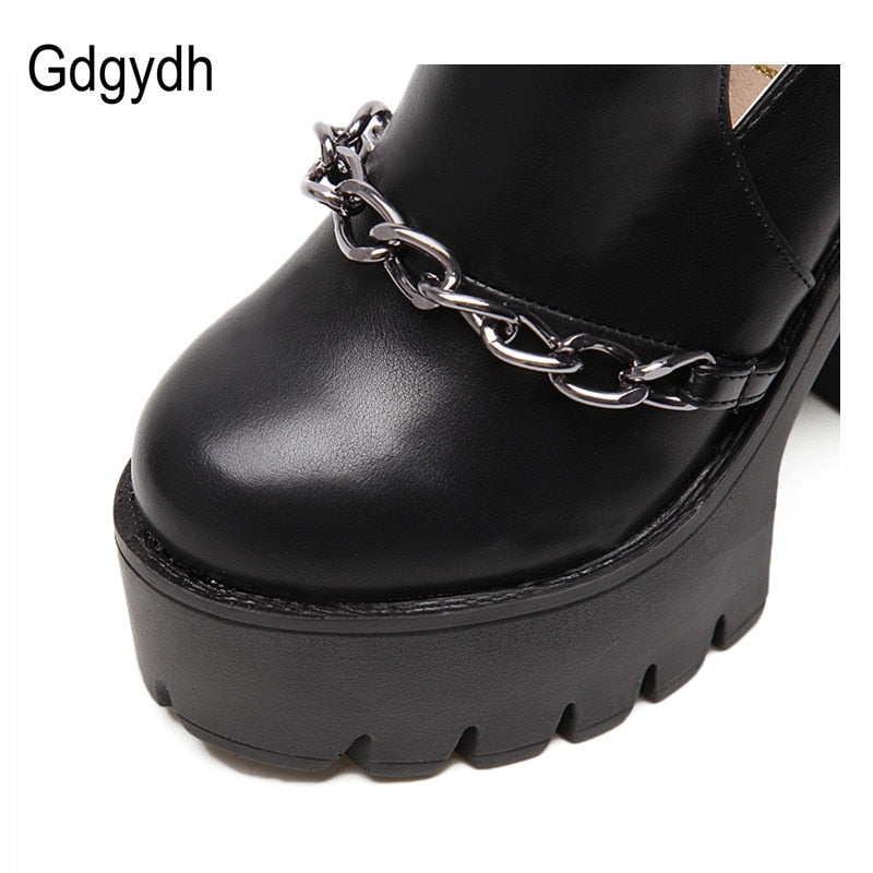 Casual Cut-outs Buckle Round Toe Chain Thick Heels Platform Shoes - Neshaí Fashion & More