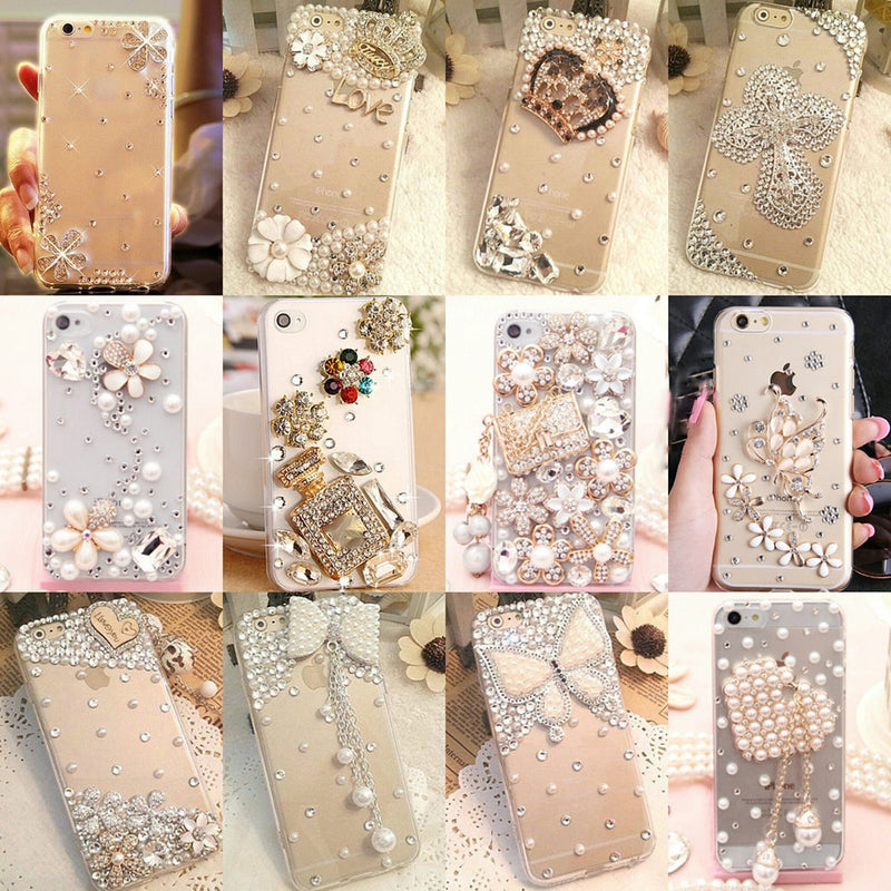 Hearts phone case Bling Diamond for iPhone 6 7 plus For Samsung Note 5 S6 S7 edge S8 Plus Phone Clear Crystal Cover Crown Flower decora - Neshaí Fashion & More