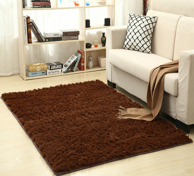 Super Soft Silk Wool Rug Indoor Modern Shag Area Rug brown - Neshaí Fashion & More