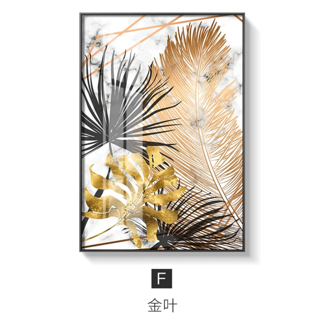 Nordic plants Golden leaf canvas painting posters modern decor - Neshaí Fashion & More