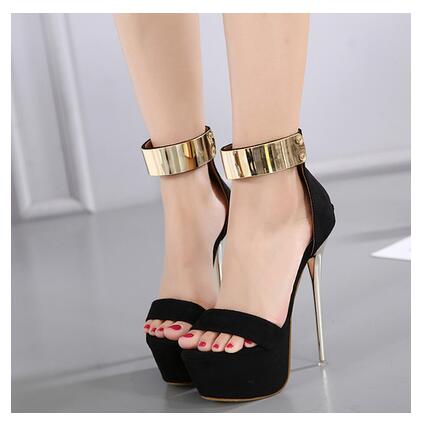 Ankle Strap Heels Platform Pumps 16cm High Heels Sequined Gladiator Sandals Black - Neshaí Fashion & More