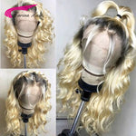 613 Platnium Blonde Ombre Lace Front Wig With Dark Roots Long Ombre Human Hair Wigs With Baby Hair - Neshaí Fashion & More