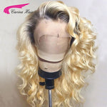 613 Platnium Blonde Ombre Lace Front Wig With Dark Roots Long Ombre Human Hair Wigs With Baby Hair - Neshaí Fashion & More