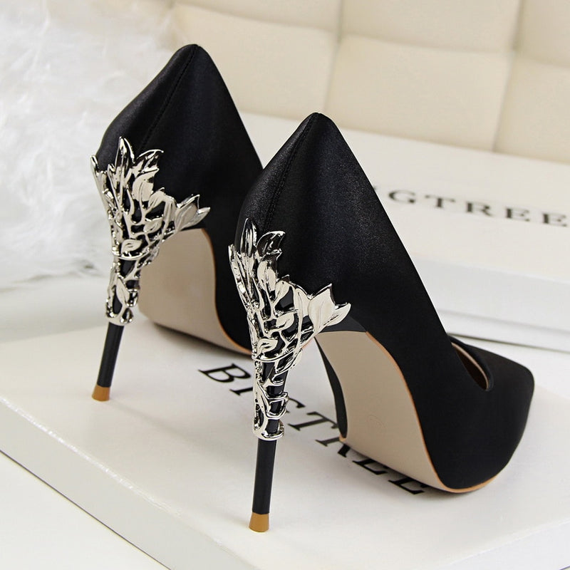 Elegant Metal Carved Heels Women Pumps - Neshaí Fashion & More