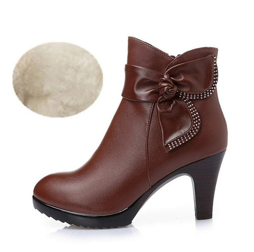 Bow women fashion shoes winter ankle boots - Neshaí Fashion & More