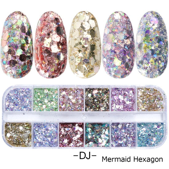 Mermaid 3D Hexagon Colorful glitter-12 - Neshaí Fashion & More