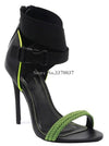 Color Heel Gladiator Sandals Ankle Wrap Buckles Neon Yellow High Heels Sandals - Neshaí Fashion & More
