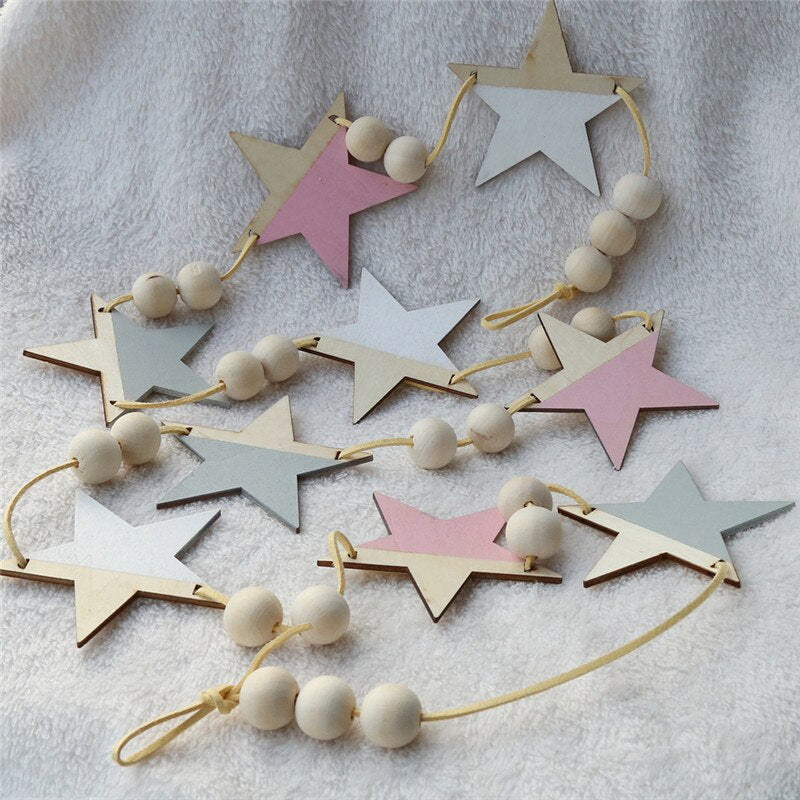 INS Nordic Wooden Star Beads Garland Banners Girls Baby Room Nursery Wall Decor Kids Room Hanging Curtains Pennant Photo Props - Neshaí Fashion & More